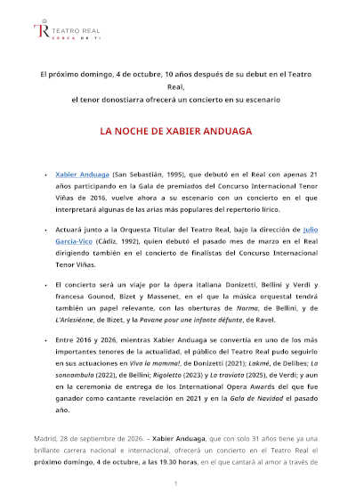 Xabier Anduaga regresa al Teatro Real diez años después de su debut Xabier Anduaga regresa al Teatro Real diez años después de su debut