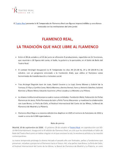 Flamenco Real presenta su temporada 2026/27 Flamenco Real presenta su temporada 2026/27