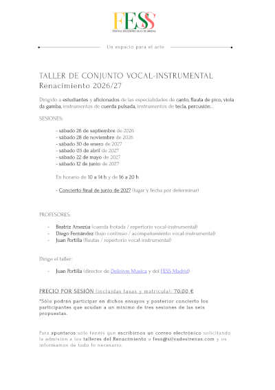 Silva de Sirenas abre la inscripción para su Taller Renacentista 2026/27 Silva de Sirenas abre la inscripción para su Taller Renacentista 2026/27