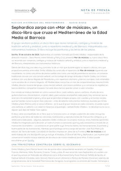 Sephardica presenta «Mar de músicas», un viaje musical por el Mediterráneo