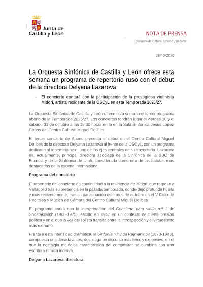 La OSCyL reúne a Midori y Delyana Lazarova en un programa ruso La OSCyL reúne a Midori y Delyana Lazarova en un programa ruso