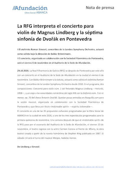 La Real Filharmonía de Galicia reúne a Roman Simović y Baldur Brönnimann en Pontevedra La Real Filharmonía de Galicia reúne a Roman Simović y Baldur Brönnimann en Pontevedra