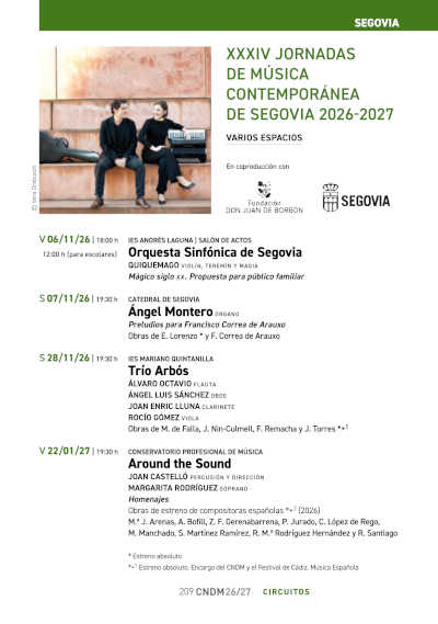 El CNDM presenta las XXXIV Jornadas de Música Contemporánea de Segovia El CNDM presenta las XXXIV Jornadas de Música Contemporánea de Segovia