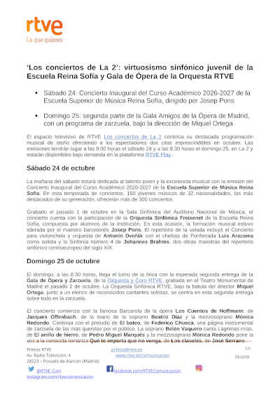 «Los conciertos de La 2»: Josep Pons, la Escuela Reina Sofía y gala de zarzuela «Los conciertos de La 2»: Josep Pons, la Escuela Reina Sofía y gala de zarzuela