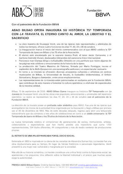 ABAO abre su 75ª temporada con La traviata y Javier Camarena ABAO abre su 75ª temporada con La traviata y Javier Camarena