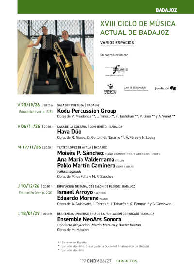 Badajoz Actual presenta nueve conciertos y once estrenos Badajoz Actual presenta nueve conciertos y once estrenos