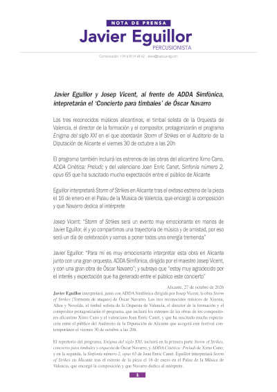 ADDA Simfònica presenta dos estrenos absolutos con Josep Vicent y Javier Eguillor ADDA Simfònica presenta dos estrenos absolutos con Josep Vicent y Javier Eguillor