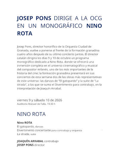 Josep Pons dirige a la OCG en un monográfico dedicado a Nino Rota